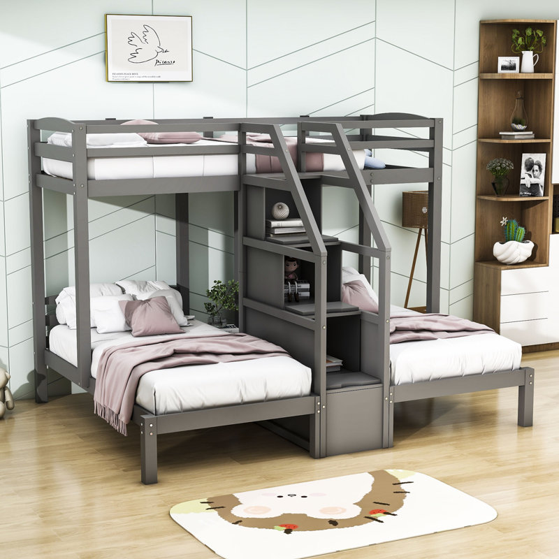 Essy Twin over Twin Bunk Bed with Shelves by Harriet Bee Grey